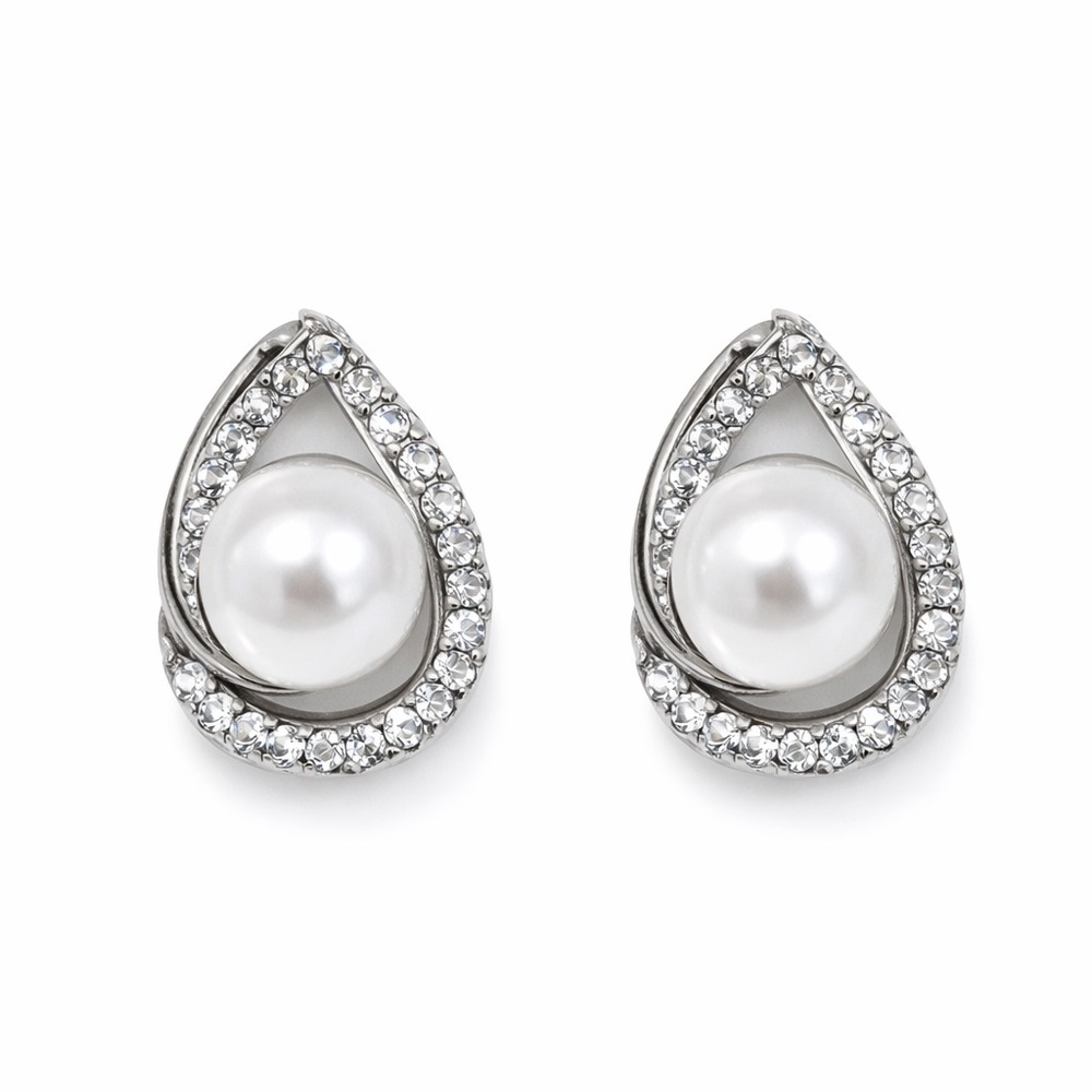 Tuckernuck Silver Pearl Teardrop Rhinestone Clip-On Earring NEW